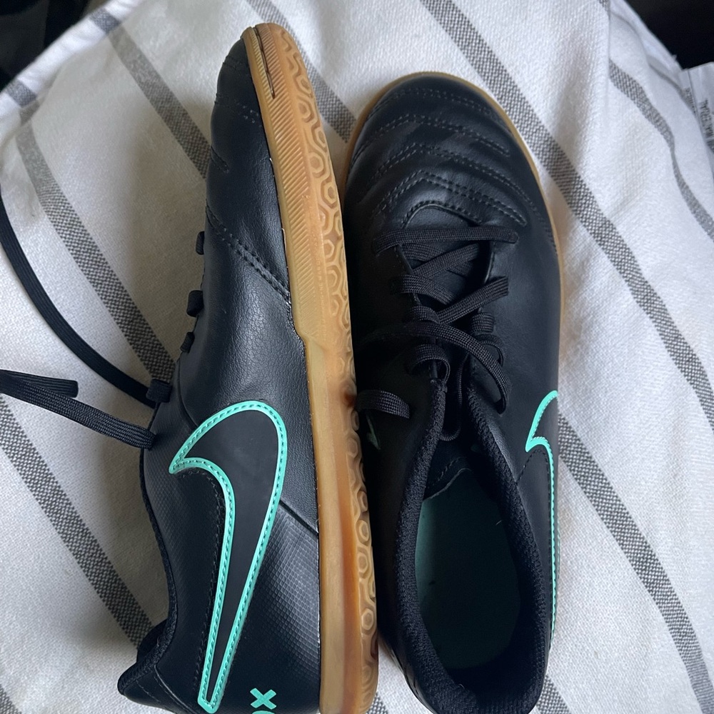 Nike Tiempo Black and Teal Indoor Soccer Shoes